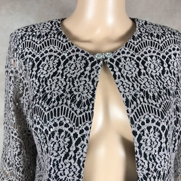JESSICA HOWARD Tan/Black Lace Shrug Cardigan, 12P - Picture 7 of 13